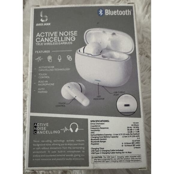 Bass Jaxx active noise cancelling true Wireless Black Earbuds Bluetooth New - Picture 2 of 3